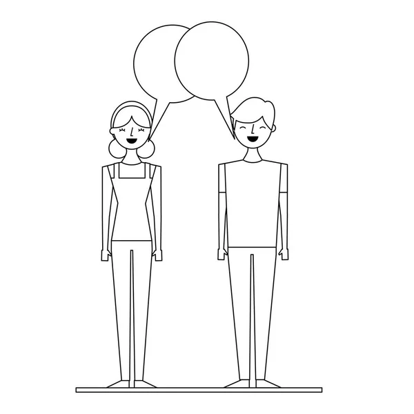 Ζευγάρι Μιλώντας Και Συζητώντας Χαρακτήρα Συννεφάκια Ομιλίας Περίγραμμα Σχεδιασμό Εικονογράφηση — Διανυσματικό Αρχείο