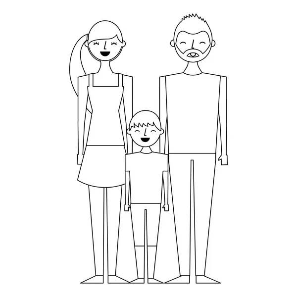 Happy Family Standing Together Father Mother Son Vector Illustration Outline — Stock Vector