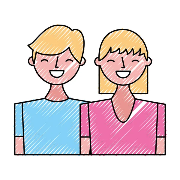 Feliz Pareja Joven Retrato Caracteres Vector Ilustración Dibujo Color Diseño — Vector de stock