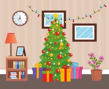 ev yer ile Noel ağacı süsle