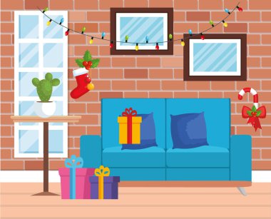 Noel dekorasyonu ile evin oturma odası