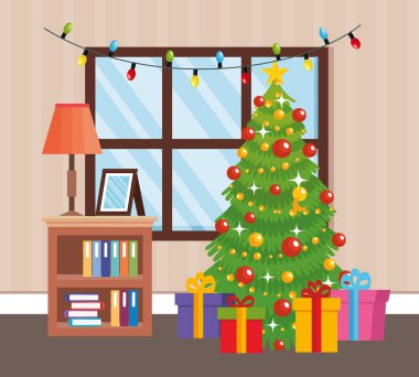 ev yer ile Noel ağacı süsle
