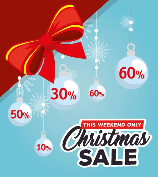 Christmas sale label with balls hanging — Stock Vector