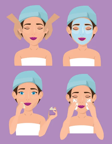 Grupo de mulheres bonitas em tratamento facial —  Vetores de Stock