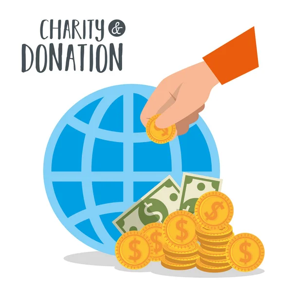 Charity donation with sphere planet — Stock Vector