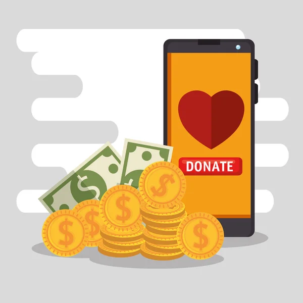 Smartphone con donación de caridad en línea — Archivo Imágenes Vectoriales