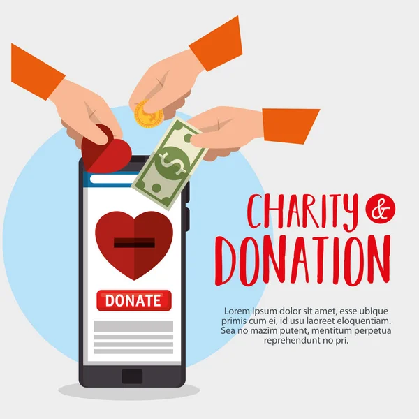 Smartphone s charitativní dar on-line — Stockový vektor