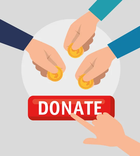 Mani con denaro donazione di beneficenza — Vettoriale Stock