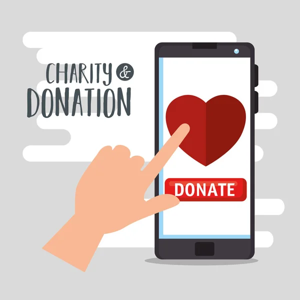 Smartphone with charity donation online — Stock Vector