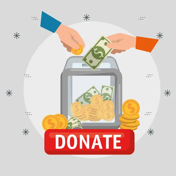Urn with money charity donation — Stock Vector