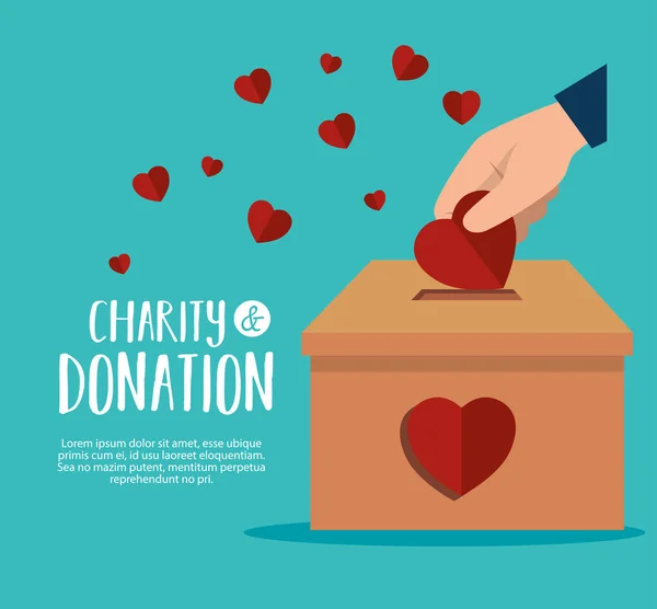 Hands with hearts charity donation — Stock Vector