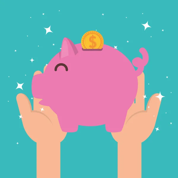 Hands with piggy money charity donation — Stock Vector