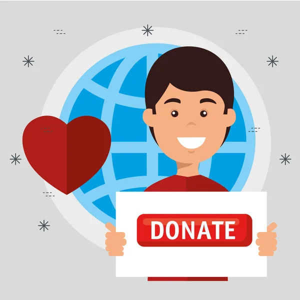 Homme avec des icônes de don de charité — Image vectorielle