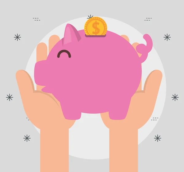 Mains avec de l'argent de cochon don de charité — Image vectorielle