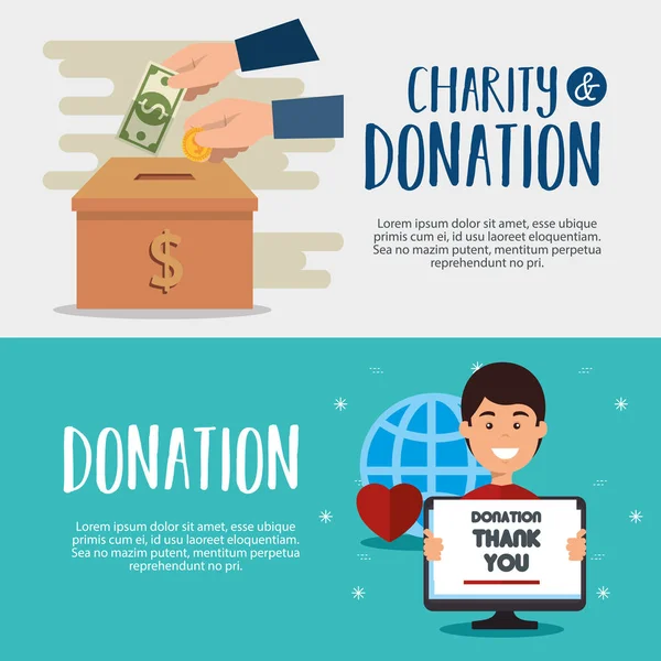 Ordinateur avec don de charité en ligne — Image vectorielle