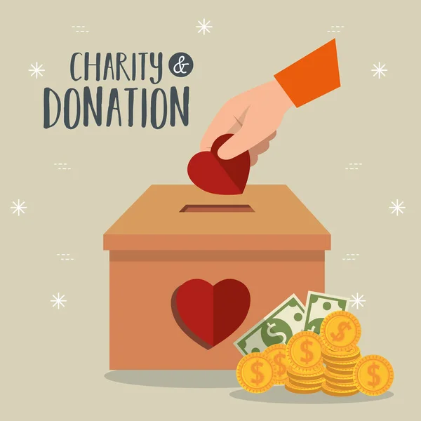 Hands with hearts charity donation — Stock Vector