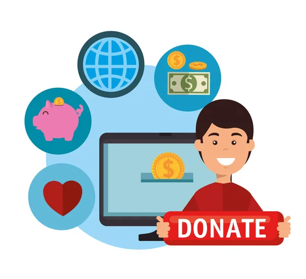 Computer with charity donation online — Stock Vector