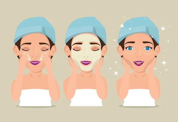 Grupo de mujeres hermosas en tratamiento facial — Vector de stock