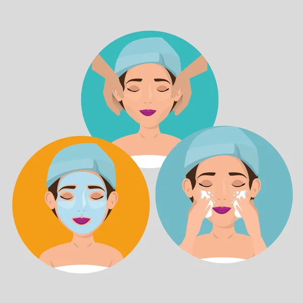 Grupo de mulheres bonitas em tratamento facial —  Vetores de Stock