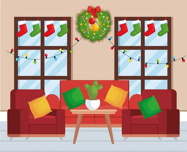 Haus Wohnzimmer mit Weihnachtsdekoration — Stockvektor