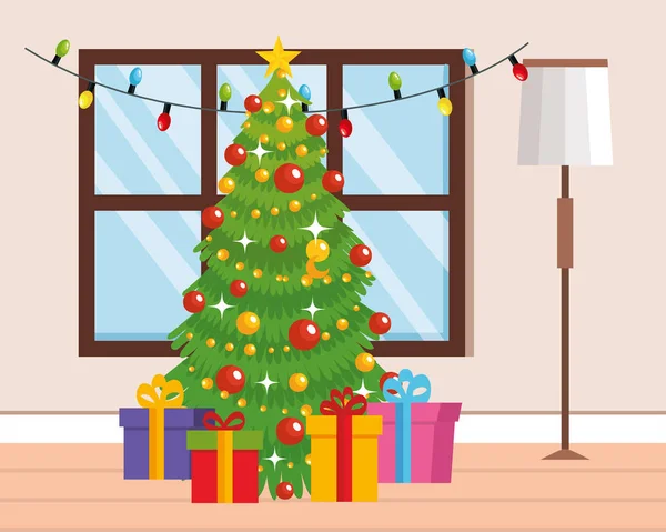 Huis plaats met kerstboom decoratie — Stockvector