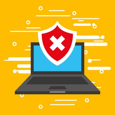 dizüstü bilgisayar güvenlik kalkanı ile simge vektör illüstrasyon izole