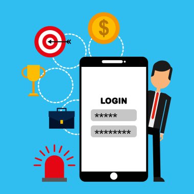 işadamı smartphone ve set simgeler vektör çizim tasarım