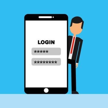 işadamı ile smartphone avatar karakter vektör çizim tasarımı