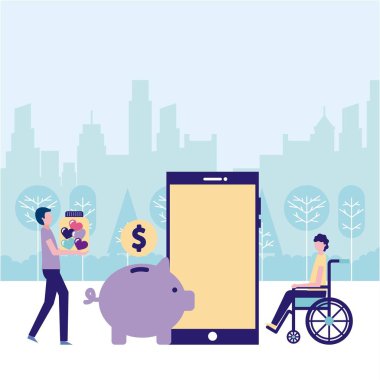 smartphone domuz bağış para vektör çizim gönüllü yardım