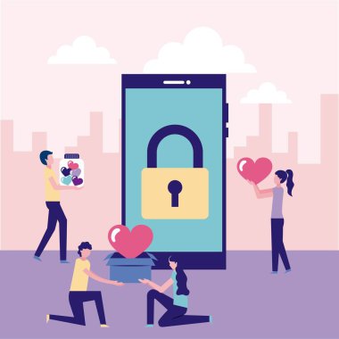 smartphone asma kilit güvenlik insanlar bağış vektör çizim gönüllü yardım