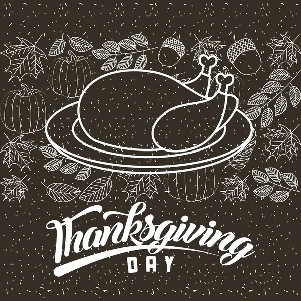 Plat Dinde Thanksgiving Heureux Jour Laisse Légumes Illustration Vectorielle — Image vectorielle