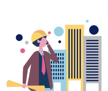 profesyonel iş giysisi binalar Oluşturucu adam vektör çizim