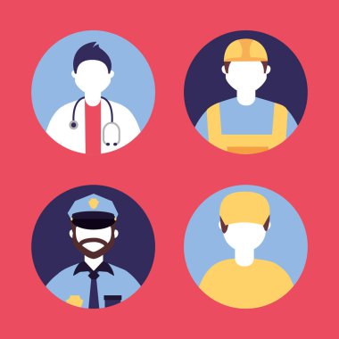 İşçi Bayramı çıkartmaları meslek işgal vektör çizim insanlar