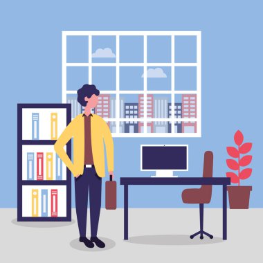 İşçi Bayramı ofis iş adamı pencere şehir vektör çizim