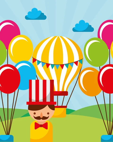 Verkäufer Luftballon Ballons Spaß Karneval Kirmes Vektor Illustration — Stockvektor