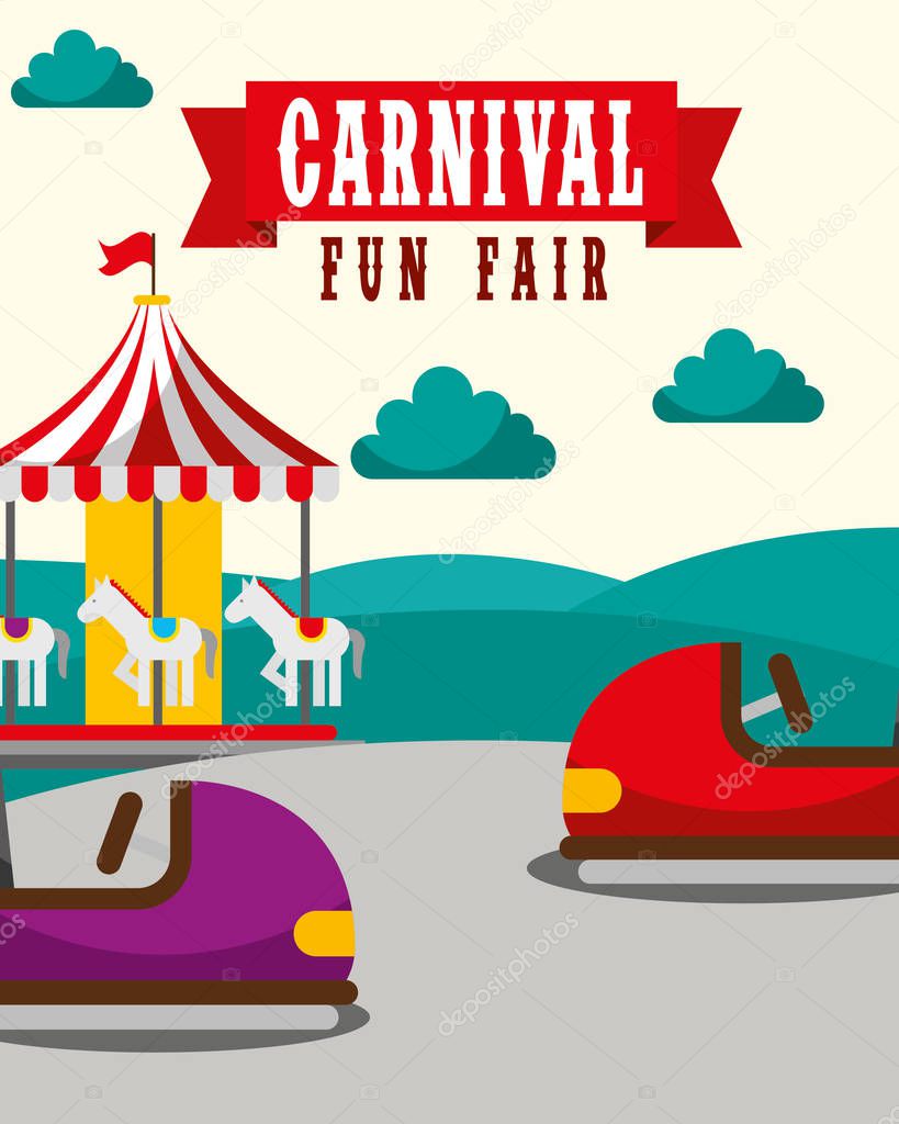 bumper car carousel funny carnival fun fair vector illustration