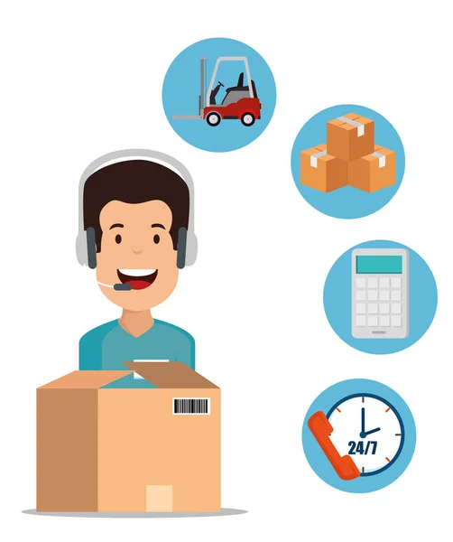 Logistic services with support agent — Stock Vector