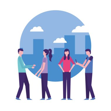 topluluk etkinlik etiket şehir insanlar vektör çizim