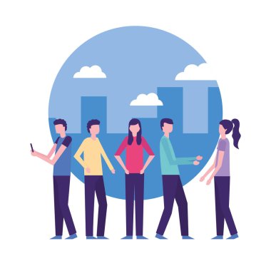 topluluk etkinlik kızlar ve erkekler için telefon etiket vektör çizim kullanarak