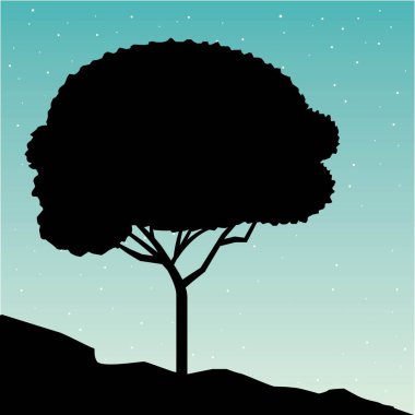 Yolculuk tutkusu seyahat manzara günbatımı cliff vektör çizim ağaç