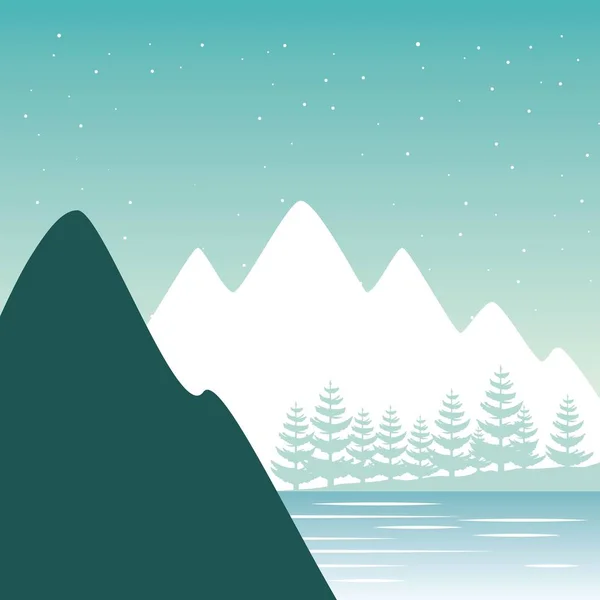 Ταξίδι Περιπλάνησης Τοπία Άλπεις Λίμνη Βουνά Γκρεμούς Διανυσματικά Εικονογράφηση — Διανυσματικό Αρχείο