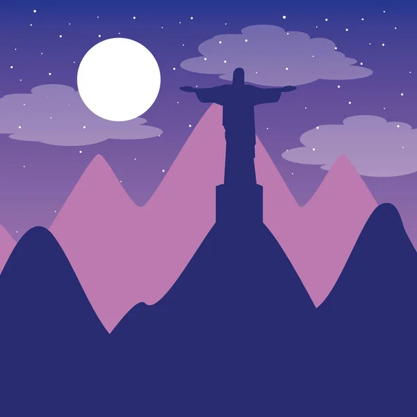 Wanderlust Viagem Cristo Redentor Montanhas Alto Vetor Ilustração — Vetor de Stock