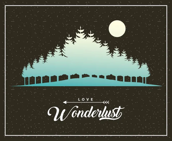 Wanderlust Reizen Liefde Maan Alpen Vector Illustratie — Stockvector