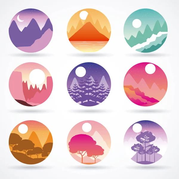 Εικονογράφηση Φορέα Βράχια Βουνά Φεγγάρι Άλπεις Αυτοκόλλητα Ταξίδι Περιπλάνησης — Διανυσματικό Αρχείο