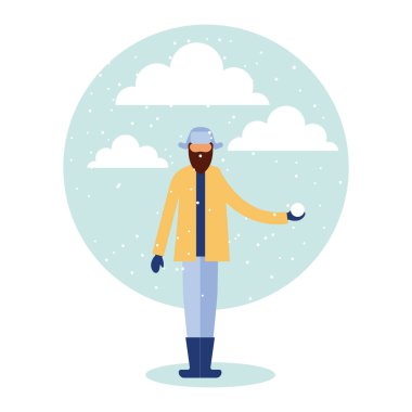 mutlu kış tatil sakal oğlan topu kar vektör çizim