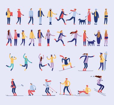 Etkinlikler arka plan vektör çizim yaparken mutlu kış tatil kişi