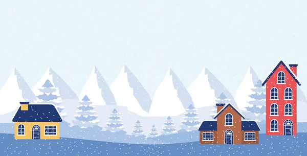 Χειμερινές Διακοπές Στις Άλπεις Όρη Σπίτια Κρύο Διανυσματικά Εικονογράφηση — Διανυσματικό Αρχείο