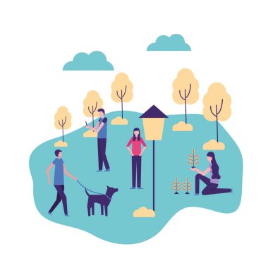 topluluk etkinlik park insanlar etkileşen adam köpek vektör çizim ile