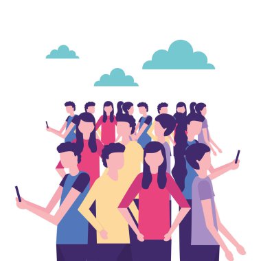topluluk etkinlik açık kızlar ve erkekler için telefon vektör çizim kullanarak