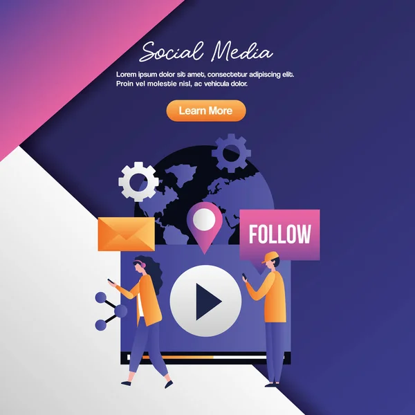 Social Media Digital Video Follow Message Wheels Illustration Vectorielle Globale — Image vectorielle